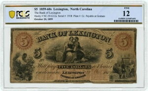 NC-30-G12a $5 1859-60�N�� ���L�V���g���A�m�[�X�J�����C�i�B ���L�V���g����s FINE 12 PCGS 950414-27