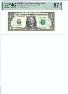 2013 $1 FRN FR3001-K* PMG 67 EPQ�A�_���X * ���L S/N K20061544*!!!