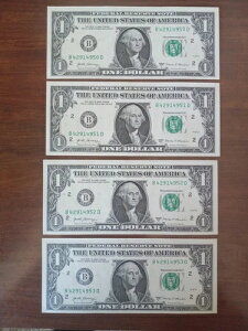 4�A��NEW $1 (FRN) NOTES B42914950D, 51. 52, 53 & ERROR �s�ψ�ȋ��E
