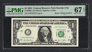 �č� - 1�h�� 2021 Fr#3008-J (JA�u���b�N) �u���[�_�[ S/N 74733747�v UNC�O���[�h67
