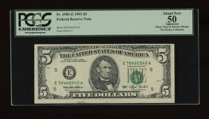 DBR 1993 $5 FRN ���b�`�����h Fr. 1982-E PCGS App AU-50 �V���A�� E76460545A