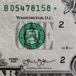 FW �d���V���A���ԍ� STAR Note B 05478158 �� 1�h�� $1 �����G���[ 2013
