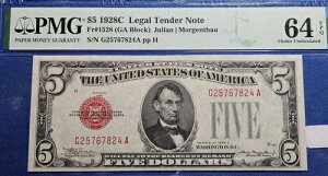 1928-C $5 PMG 64 EPQ �č����� Fr. 1528 GA �u���b�N �����ǍD