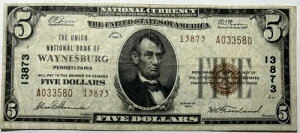 1929 $5 �E�F�C���Y�o�[�O�̃��j�I��������s - T2 - CH # 13873 A033580 - VF