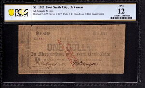 1862�N $1 M. MAYERS & BRO. �t�H�[�g�X�~�X�V�e�B �A�[�J���\�[�B �p�~���ꂽ���� PCGS F 12