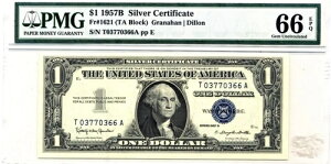 $1 1957�N B �V���o�[�ؖ��� Cool Sr#t0377-0366a PMG66 �u�W�F�������ʁv-