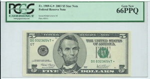 5�h�� 2003 �X�^�[ * �V�J�S 320000 ��� PCGS 66PPQ �ɏ��ʔ��s #03236547* FRN