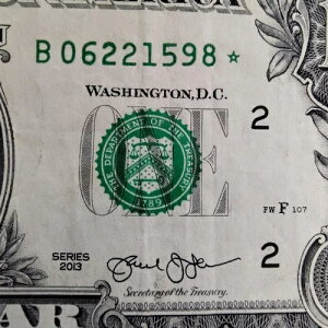 FW �d���V���A���ԍ� STAR Note B 06221598 �� 1�h�� $1 �����G���[ 2013