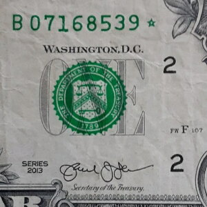 FW �d���V���A���ԍ� STAR Note B 07168539 �� 1�h�� $1 �����G���[ 2013