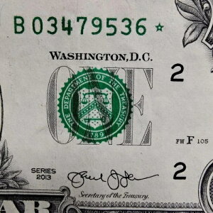 FW �d���V���A���ԍ� STAR Note B 03479536 �� 1�h�� $1 �����G���[ 2013