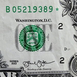 DC �d���V���A���ԍ� STAR Note B 05219389 �� 1�h�� $1 �����G���[ 2013