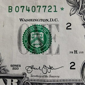 FW �d���V���A���ԍ� STAR Note B 07407721 �� 1�h�� $1 �����G���[ 2013