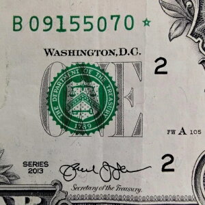 FW �d���V���A���ԍ� STAR Note B 09155070 �� 1�h�� $1 �����G���[ 2013