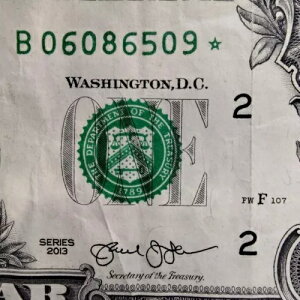 FW �d���V���A���ԍ� STAR Note B 06086509 �� 1�h�� $1 �����G���[ 2013