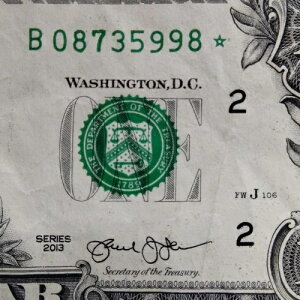 FW �d���V���A���ԍ� STAR Note B 08735998 �� 1�h�� $1 �����G���[ 2013