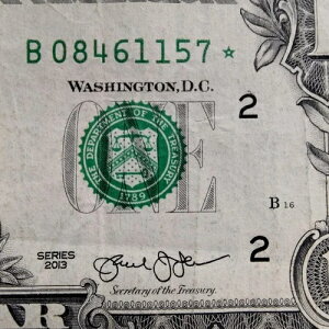 DC �d���V���A���ԍ� STAR Note B 08461157 �� 1�h�� $1 �����G���[ 2013
