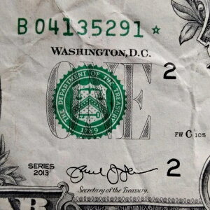 FW �d���V���A���ԍ� STAR Note B 04135291 �� 1�h�� $1 �����G���[ 2013