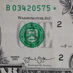 FW �d���V���A���ԍ� STAR Note B 03420575 �� 1�h�� $1 �����G���[ 2013