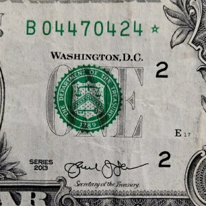 DC �d���V���A���ԍ� STAR Note B 04470424 �� 1�h�� $1 �����G���[ 2013