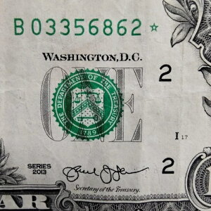 DC �d���V���A���ԍ� STAR Note B 03356862 �� 1�h�� $1 �����G���[ 2013