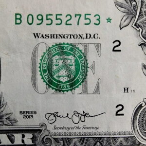 DC �d���V���A���ԍ� STAR Note B 09552753 �� 1�h�� $1 �����G���[ 2013