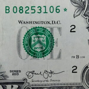 FW �d���V���A���ԍ� STAR Note B 08253106 �� 1�h�� $1 �����G���[ 2013