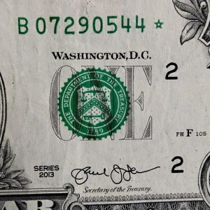 FW �d���V���A���ԍ� STAR Note B 07290544 �� 1�h�� $1 �����G���[ 2013