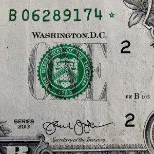 FW �d���V���A���ԍ� STAR Note B 06289174 �� 1�h�� $1 �����G���[ 2013