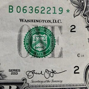 DC �d���V���A���ԍ� STAR Note B 06362219 �� 1�h�� $1 �����G���[ 2013