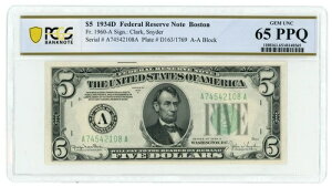 1934D $5 FRN �{�X�g�� FR-1960-A PCGS 65PPQ (L4945)