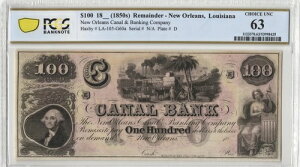 1850�N��̃j���[�I�[�����Y�^�͋�s���s��100�h�������i�p�ŁjPCGS Choice UNC 63