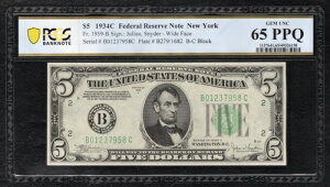 FR�B 1959�N-B 1934�N-C $5 FRN �j���[���[�N NY PCGS ��s����Ζ����� - 65PPQ-