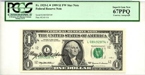 1999�N $1 FED RES STAR NOTEN - �T���t�����V�X�R - PCGS 67 UNC ���A���[�E�G�����E�E�B�Y�X���[