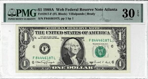 1988A �A�M������s 'WEB' ���� - fr.1917-F (FL �u���b�N) ���s 14 1/1 - PMG 30 EPQ - ��
