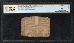 NC-119 1761�N4��23�� 3�V�����O �m�[�X�J�����C�i�A���n PCGS ���� �ǍD-6
