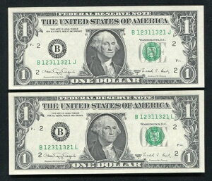 (2)1988A $1 FRN�́u�}�b�`���O�v���O���b�V�u���[�_�[�V���A���ԍ�B12311321J & BL�vGEM UNC