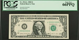 1�h�� FRN 1988 �X�[�p�[���[�_�[ 33322333 �A�M������s�� PCGS 66PPQ