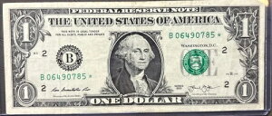 2013 B $1 �����X�^�[�m�[�g �V���A���ԍ� B06490785 *