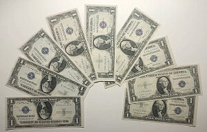 1935�N�v���[���_�u���f�[�^&ABCDEFGH 9 AU-UNC SIVLER Notes - 7052A�̃t���Z�b�g-