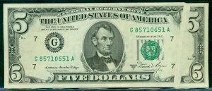 $5.00 Frn-�V�J�S�A���I�Ȏ��̐܂�u�L�k�v�G���[�A1981A�AFr. #1977G�AUNC-