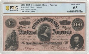T- 65 1864 $100 ��R�V���[�Y I �t���b�P #2 2 CR-493 - PCGS CHOICE UNC 63
