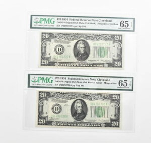 ���b�g�i2�jPMG 65 EPQ 1934 $20 FRN�A������ Fr#2054-Ddgsm *1148
