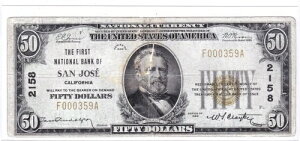 $50 1929 T1 National SAN JOSE California CA ???? �ő��Ɍ����Ȃ��I????