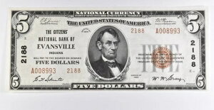 1929�N $5 Evansville, USA���ʉ� Ch 2188 �u���E���V�[�� Unc * 9753-