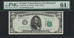 US $5 1950C PMG 64 EPQ UNC Fr #1964-E* �X�^�[�m�[�g FRN ���b�`�����h�E�X�~�X/�f�B����