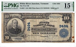 $10 1902 PB National WHITE RIVER JUNCTION Vermont VT ???? PMG 15 Choice Fine!