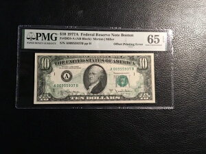 10.00 1977-A FRNote �{�X�g�� MS 65EPQ �I�t�Z�b�g����G���[ ���ɗǂ�