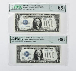 (2) 1928�N A $1 �V���o�[�ؖ��� Fr#1601 Gu 65 EPQ PMG �A���V���A�� * 7043-