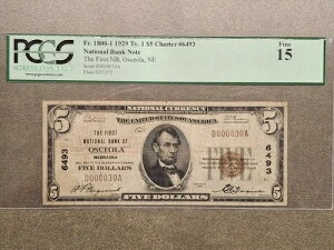 1929�N $5 FNB Osceola Kansas ���ƒʉ݌��� #6493 PCGS 15-