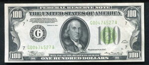 FR. 2152-Glgs 1934 $100 ���C�g�O���[���V�[�� FRN �V�J�S�A�C���m�C�B CHOICE ������